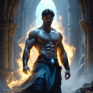 AI-generated abstract art featuring beautiful, handsome, sexy, shirtless, men, boys, lads. Fantasy, elemental mages typically have the ability to manipulate the basic elements, such as fire, water, earth, and air. This can extend to controlling sub-elements like ice, lightning, and sometimes even metal or wood.