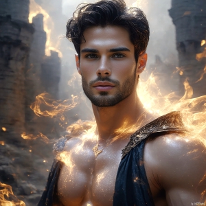 AI-generated abstract art featuring beautiful, handsome, sexy, shirtless, men, boys, lads. Fantasy, elemental mages typically have the ability to manipulate the basic elements, such as fire, water, earth, and air. This can extend to controlling sub-elements like ice, lightning, and sometimes even metal or wood.