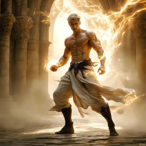 AI-generated abstract art featuring beautiful, handsome, sexy, shirtless, men, boys, lads. Fantasy, elemental mages typically have the ability to manipulate the basic elements, such as fire, water, earth, and air. This can extend to controlling sub-elements like ice, lightning, and sometimes even metal or wood.