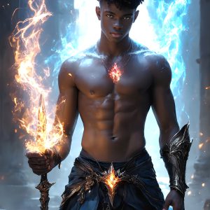 AI-generated abstract art featuring beautiful, handsome, sexy, shirtless, men, boys, lads. Fantasy, elemental mages typically have the ability to manipulate the basic elements, such as fire, water, earth, and air. This can extend to controlling sub-elements like ice, lightning, and sometimes even metal or wood.