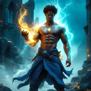 AI-generated abstract art featuring beautiful, handsome, sexy, shirtless, men, boys, lads. Fantasy, elemental mages typically have the ability to manipulate the basic elements, such as fire, water, earth, and air. This can extend to controlling sub-elements like ice, lightning, and sometimes even metal or wood.