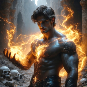 AI-generated abstract art featuring beautiful, handsome, sexy, shirtless, men, boys, lads. Fantasy, elemental mages typically have the ability to manipulate the basic elements, such as fire, water, earth, and air. This can extend to controlling sub-elements like ice, lightning, and sometimes even metal or wood.