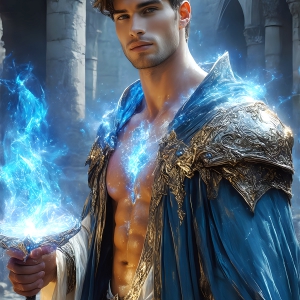 AI-generated abstract art featuring beautiful, handsome, sexy, shirtless, men, boys, lads. Fantasy, elemental mages typically have the ability to manipulate the basic elements, such as fire, water, earth, and air. This can extend to controlling sub-elements like ice, lightning, and sometimes even metal or wood.