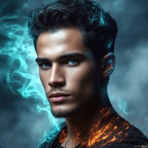 AI-generated abstract art featuring beautiful, handsome, sexy, shirtless, men, boys, lads. Fantasy, elemental mages typically have the ability to manipulate the basic elements, such as fire, water, earth, and air. This can extend to controlling sub-elements like ice, lightning, and sometimes even metal or wood.