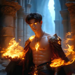AI-generated abstract art featuring beautiful, handsome, sexy, shirtless, men, boys, lads. Fantasy, elemental mages typically have the ability to manipulate the basic elements, such as fire, water, earth, and air. This can extend to controlling sub-elements like ice, lightning, and sometimes even metal or wood.
