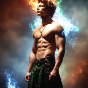 AI-generated abstract art featuring beautiful, handsome, sexy, shirtless, men, boys, lads. Fantasy, elemental mages typically have the ability to manipulate the basic elements, such as fire, water, earth, and air. This can extend to controlling sub-elements like ice, lightning, and sometimes even metal or wood.
