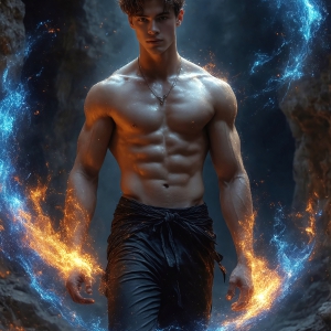AI-generated abstract art featuring beautiful, handsome, sexy, shirtless, men, boys, lads. Fantasy, elemental mages typically have the ability to manipulate the basic elements, such as fire, water, earth, and air. This can extend to controlling sub-elements like ice, lightning, and sometimes even metal or wood.