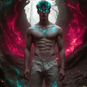 AI-generated abstract art featuring beautiful, handsome, sexy, shirtless, men, boys, lads. Fantasy, elemental mages typically have the ability to manipulate the basic elements, such as fire, water, earth, and air. This can extend to controlling sub-elements like ice, lightning, and sometimes even metal or wood.