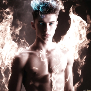 AI-generated abstract art featuring beautiful, handsome, sexy, shirtless, men, boys, lads. Fantasy, elemental mages typically have the ability to manipulate the basic elements, such as fire, water, earth, and air. This can extend to controlling sub-elements like ice, lightning, and sometimes even metal or wood.