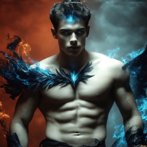 AI-generated abstract art featuring beautiful, handsome, sexy, shirtless, men, boys, lads. Fantasy, elemental mages typically have the ability to manipulate the basic elements, such as fire, water, earth, and air. This can extend to controlling sub-elements like ice, lightning, and sometimes even metal or wood.