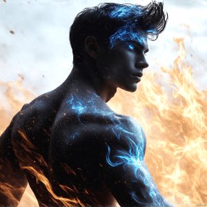 AI-generated abstract art featuring beautiful, handsome, sexy, shirtless, men, boys, lads. Fantasy, elemental mages typically have the ability to manipulate the basic elements, such as fire, water, earth, and air. This can extend to controlling sub-elements like ice, lightning, and sometimes even metal or wood.