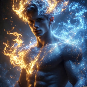 AI-generated abstract art featuring beautiful, handsome, sexy, shirtless, men, boys, lads. Fantasy, elemental mages typically have the ability to manipulate the basic elements, such as fire, water, earth, and air. This can extend to controlling sub-elements like ice, lightning, and sometimes even metal or wood.
