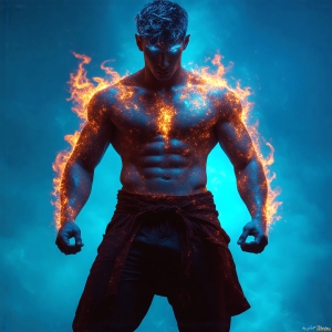 AI-generated abstract art featuring beautiful, handsome, sexy, shirtless, men, boys, lads. Fantasy, elemental mages typically have the ability to manipulate the basic elements, such as fire, water, earth, and air. This can extend to controlling sub-elements like ice, lightning, and sometimes even metal or wood.