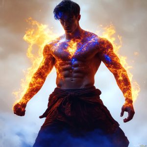 AI-generated abstract art featuring beautiful, handsome, sexy, shirtless, men, boys, lads. Fantasy, elemental mages typically have the ability to manipulate the basic elements, such as fire, water, earth, and air. This can extend to controlling sub-elements like ice, lightning, and sometimes even metal or wood.