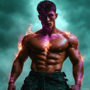 AI-generated abstract art featuring beautiful, handsome, sexy, shirtless, men, boys, lads. Fantasy, elemental mages typically have the ability to manipulate the basic elements, such as fire, water, earth, and air. This can extend to controlling sub-elements like ice, lightning, and sometimes even metal or wood.