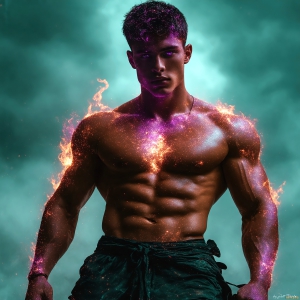 AI-generated abstract art featuring beautiful, handsome, sexy, shirtless, men, boys, lads. Fantasy, elemental mages typically have the ability to manipulate the basic elements, such as fire, water, earth, and air. This can extend to controlling sub-elements like ice, lightning, and sometimes even metal or wood.
