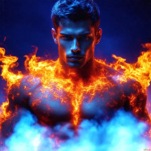 AI-generated abstract art featuring beautiful, handsome, sexy, shirtless, men, boys, lads. Fantasy, elemental mages typically have the ability to manipulate the basic elements, such as fire, water, earth, and air. This can extend to controlling sub-elements like ice, lightning, and sometimes even metal or wood.
