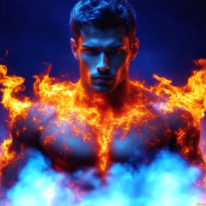 AI-generated abstract art featuring beautiful, handsome, sexy, shirtless, men, boys, lads. Fantasy, elemental mages typically have the ability to manipulate the basic elements, such as fire, water, earth, and air. This can extend to controlling sub-elements like ice, lightning, and sometimes even metal or wood.
