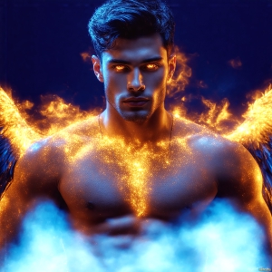 AI-generated abstract art featuring beautiful, handsome, sexy, shirtless, men, boys, lads. Fantasy, elemental mages typically have the ability to manipulate the basic elements, such as fire, water, earth, and air. This can extend to controlling sub-elements like ice, lightning, and sometimes even metal or wood.