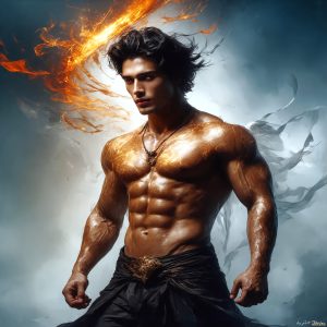 AI-generated abstract art featuring beautiful, handsome, sexy, shirtless, men, boys, lads. Fantasy, elemental mages typically have the ability to manipulate the basic elements, such as fire, water, earth, and air. This can extend to controlling sub-elements like ice, lightning, and sometimes even metal or wood.