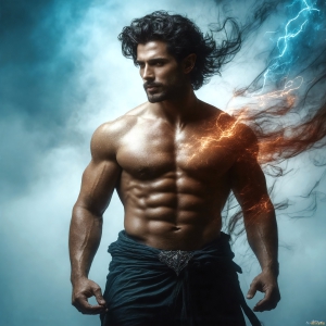 AI-generated abstract art featuring beautiful, handsome, sexy, shirtless, men, boys, lads. Fantasy, elemental mages typically have the ability to manipulate the basic elements, such as fire, water, earth, and air. This can extend to controlling sub-elements like ice, lightning, and sometimes even metal or wood.