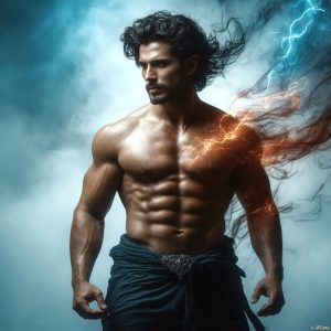 AI-generated abstract art featuring beautiful, handsome, sexy, shirtless, men, boys, lads. Fantasy, elemental mages typically have the ability to manipulate the basic elements, such as fire, water, earth, and air. This can extend to controlling sub-elements like ice, lightning, and sometimes even metal or wood.