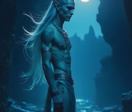 Handsome Male Elves, majestic young male elf standing in an elaborate elven background, in a dark ethereal realm. With pointed ears, wearing glamorous, luxurious, and fierce outfits is an Elven city, full of handsome, and sexy, shirtless elf men, that are adorned with shimmering, iridescent armor.