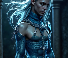 Handsome Male Elves, majestic young male elf standing in an elaborate elven background, in a dark ethereal realm. With pointed ears, wearing glamorous, luxurious, and fierce outfits is an Elven city, full of handsome, and sexy, shirtless elf men, that are adorned with shimmering, iridescent armor.