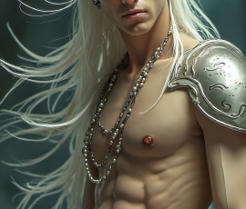 Handsome Male Elves, majestic young male elf standing in an elaborate elven background, in a dark ethereal realm. With pointed ears, wearing glamorous, luxurious, and fierce outfits is an Elven city, full of handsome, and sexy, shirtless elf men, that are adorned with shimmering, iridescent armor.