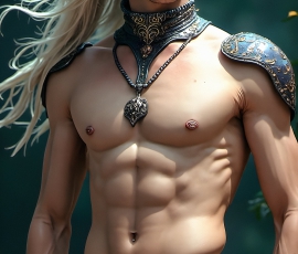 Handsome Male Elves, majestic young male elf standing in an elaborate elven background, in a dark ethereal realm. With pointed ears, wearing glamorous, luxurious, and fierce outfits is an Elven city, full of handsome, and sexy, shirtless elf men, that are adorned with shimmering, iridescent armor.