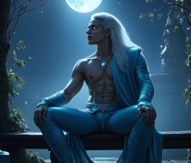 Handsome Male Elves, majestic young male elf standing in an elaborate elven background, in a dark ethereal realm. With pointed ears, wearing glamorous, luxurious, and fierce outfits is an Elven city, full of handsome, and sexy, shirtless elf men, that are adorned with shimmering, iridescent armor.