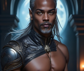 Handsome Male Elves, majestic young male elf standing in an elaborate elven background, in a dark ethereal realm. With pointed ears, wearing glamorous, luxurious, and fierce outfits is an Elven city, full of handsome, and sexy, shirtless elf men, that are adorned with shimmering, iridescent armor.