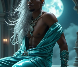Handsome Male Elves, majestic young male elf standing in an elaborate elven background, in a dark ethereal realm. With pointed ears, wearing glamorous, luxurious, and fierce outfits is an Elven city, full of handsome, and sexy, shirtless elf men, that are adorned with shimmering, iridescent armor.