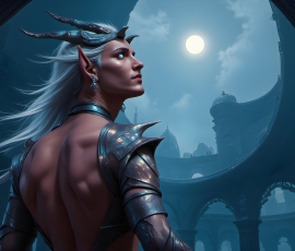Handsome Male Elves, majestic young male elf standing in an elaborate elven background, in a dark ethereal realm. With pointed ears, wearing glamorous, luxurious, and fierce outfits is an Elven city, full of handsome, and sexy, shirtless elf men, that are adorned with shimmering, iridescent armor.