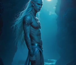 Handsome Male Elves, majestic young male elf standing in an elaborate elven background, in a dark ethereal realm. With pointed ears, wearing glamorous, luxurious, and fierce outfits is an Elven city, full of handsome, and sexy, shirtless elf men, that are adorned with shimmering, iridescent armor.