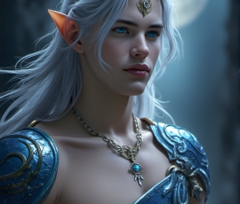 Handsome Male Elves, majestic young male elf standing in an elaborate elven background, in a dark ethereal realm. With pointed ears, wearing glamorous, luxurious, and fierce outfits is an Elven city, full of handsome, and sexy, shirtless elf men, that are adorned with shimmering, iridescent armor.