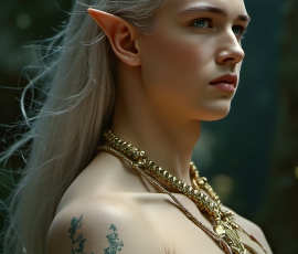 Handsome Male Elves, majestic young male elf standing in an elaborate elven background, in a dark ethereal realm. With pointed ears, wearing glamorous, luxurious, and fierce outfits is an Elven city, full of handsome, and sexy, shirtless elf men, that are adorned with shimmering, iridescent armor.