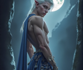 Handsome Male Elves, majestic young male elf standing in an elaborate elven background, in a dark ethereal realm. With pointed ears, wearing glamorous, luxurious, and fierce outfits is an Elven city, full of handsome, and sexy, shirtless elf men, that are adorned with shimmering, iridescent armor.