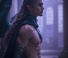 Handsome Male Elves, majestic young male elf standing in an elaborate elven background, in a dark ethereal realm. With pointed ears, wearing glamorous, luxurious, and fierce outfits is an Elven city, full of handsome, and sexy, shirtless elf men, that are adorned with shimmering, iridescent armor.