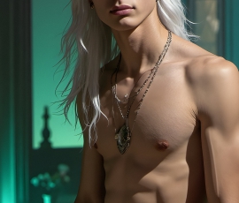 Handsome Male Elves, majestic young male elf standing in an elaborate elven background, in a dark ethereal realm. With pointed ears, wearing glamorous, luxurious, and fierce outfits is an Elven city, full of handsome, and sexy, shirtless elf men, that are adorned with shimmering, iridescent armor.