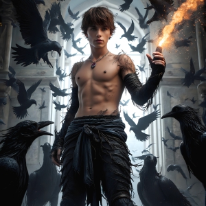 AI male art photos with a fantastical atmosphere of a House Ravenclaw of Hogwarts School of Witchcraft student, from the Harry Potter series, a handsome, beautiful, and attractive, shirtless young teenage boy, standing firm against a threat. AI male art photos with a fantastical atmosphere of a House Ravenclaw of Hogwarts School of Witchcraft student, from the Harry Potter series, a handsome, beautiful, and attractive, shirtless young teenage boy, standing firm against a threat.