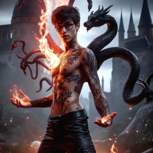 At age 18, some of the senior House Slytherin students have the strongest abilities. As a House Slytherin student stands firm against a threat. With a detailed Hogwarts castle background, casting a powerful spell, conjuring creatures based on their assigned house crest. From Demonic snakes, powerful lions, fierce badgers, or a murder of Crows. Dementors floating ominously in a cloudy sky, and sparks, shadows, and cinematic lighting, offering an otherworldly vibe. At age 18, some of the senior House Slytherin students have the strongest abilities. As a House Slytherin student stands firm against a threat. With a detailed Hogwarts castle background, casting a powerful spell, conjuring creatures based on their assigned house crest. From Demonic snakes, powerful lions, fierce badgers, or a murder of Crows. Dementors floating ominously in a cloudy sky, and sparks, shadows, and cinematic lighting, offering an otherworldly vibe.