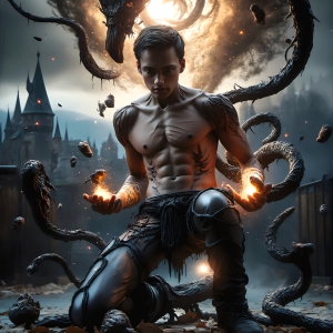 At age 18, some of the senior House Slytherin students have the strongest abilities. As a House Slytherin student stands firm against a threat. With a detailed Hogwarts castle background, casting a powerful spell, conjuring creatures based on their assigned house crest. From Demonic snakes, powerful lions, fierce badgers, or a murder of Crows. Dementors floating ominously in a cloudy sky, and sparks, shadows, and cinematic lighting, offering an otherworldly vibe. At age 18, some of the senior House Slytherin students have the strongest abilities. As a House Slytherin student stands firm against a threat. With a detailed Hogwarts castle background, casting a powerful spell, conjuring creatures based on their assigned house crest. From Demonic snakes, powerful lions, fierce badgers, or a murder of Crows. Dementors floating ominously in a cloudy sky, and sparks, shadows, and cinematic lighting, offering an otherworldly vibe.