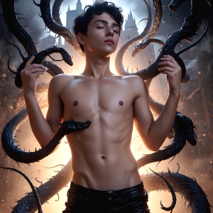 At age 18, some of the senior House Slytherin students have the strongest abilities. As a House Slytherin student stands firm against a threat. With a detailed Hogwarts castle background, casting a powerful spell, conjuring creatures based on their assigned house crest. From Demonic snakes, powerful lions, fierce badgers, or a murder of Crows. Dementors floating ominously in a cloudy sky, and sparks, shadows, and cinematic lighting, offering an otherworldly vibe. At age 18, some of the senior House Slytherin students have the strongest abilities. As a House Slytherin student stands firm against a threat. With a detailed Hogwarts castle background, casting a powerful spell, conjuring creatures based on their assigned house crest. From Demonic snakes, powerful lions, fierce badgers, or a murder of Crows. Dementors floating ominously in a cloudy sky, and sparks, shadows, and cinematic lighting, offering an otherworldly vibe.