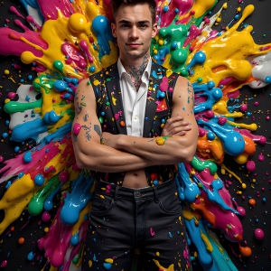 Paint Splat Fun - AI Photos of Hot men having fun with body paint. AI-generated abstract art featuring beautiful, Paint Splat Fun - AI Photos of Hot men having fun with body paint. AI-generated abstract art featuring beautiful, handsome, sexy, shirtless, men, boys, lads, full of excitement joy and fun, covered in body paint, dynamic, interactive, Combining elements of realism with surreal abstract qualities, showcasing the potential of AI in artistic expression.