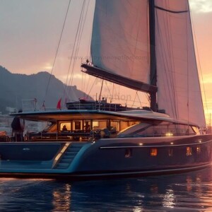 AI-generated yacht art - superyachts, sailing yachts, classic Riva runabouts. Photorealistic UHD marine wallpapers by Art by Innovation.