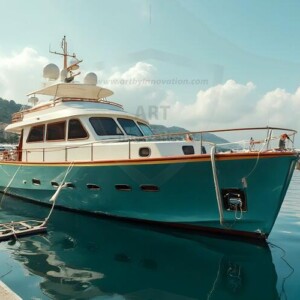 AI-generated yacht art - superyachts, sailing yachts, classic Riva runabouts. Photorealistic UHD marine wallpapers by Art by Innovation.