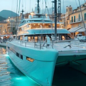 AI-generated yacht art - superyachts, sailing yachts, classic Riva runabouts. Photorealistic UHD marine wallpapers by Art by Innovation.