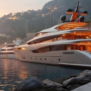 AI-generated yacht art - superyachts, sailing yachts, classic Riva runabouts. Photorealistic UHD marine wallpapers by Art by Innovation.