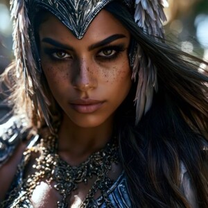 AI-generated fantasy art of beautiful divine female warrior angels descending from heaven — golden halos, enormous shimmering wings. By Jeff Dupler.
